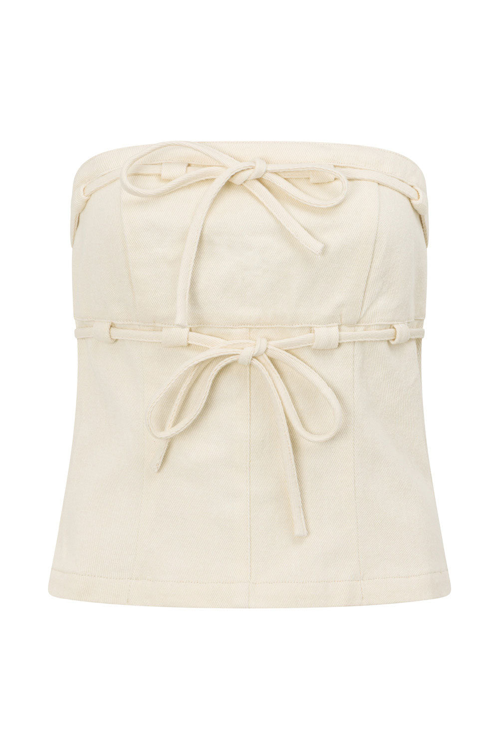 Beige Strapless Fiore Top with Tab and Tie Details