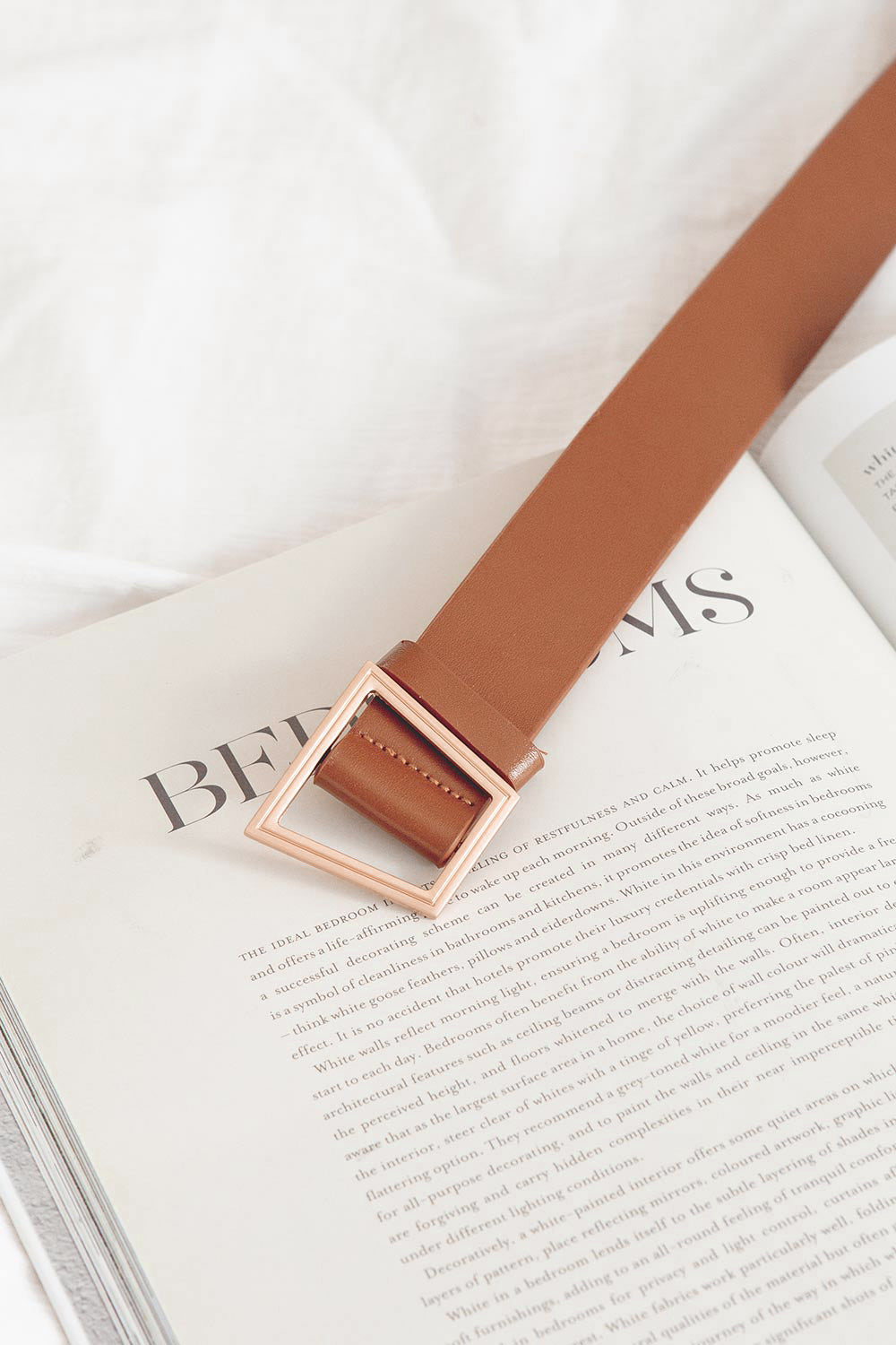 Tan Vegan Leather Geometric Belt with Asymmetric Gold - Toned Buckle