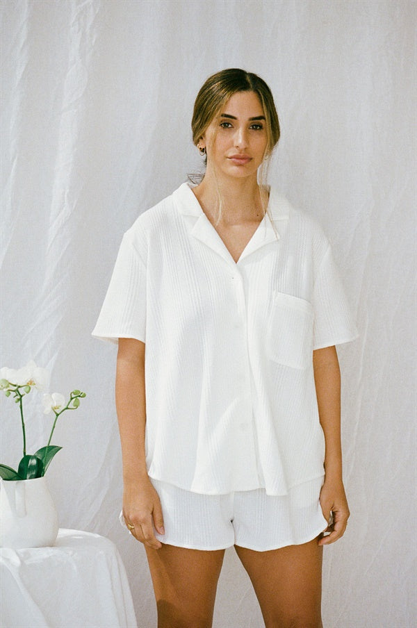 Super Comfy Light Cream Waffle-textured Siesta PJ Shorts
