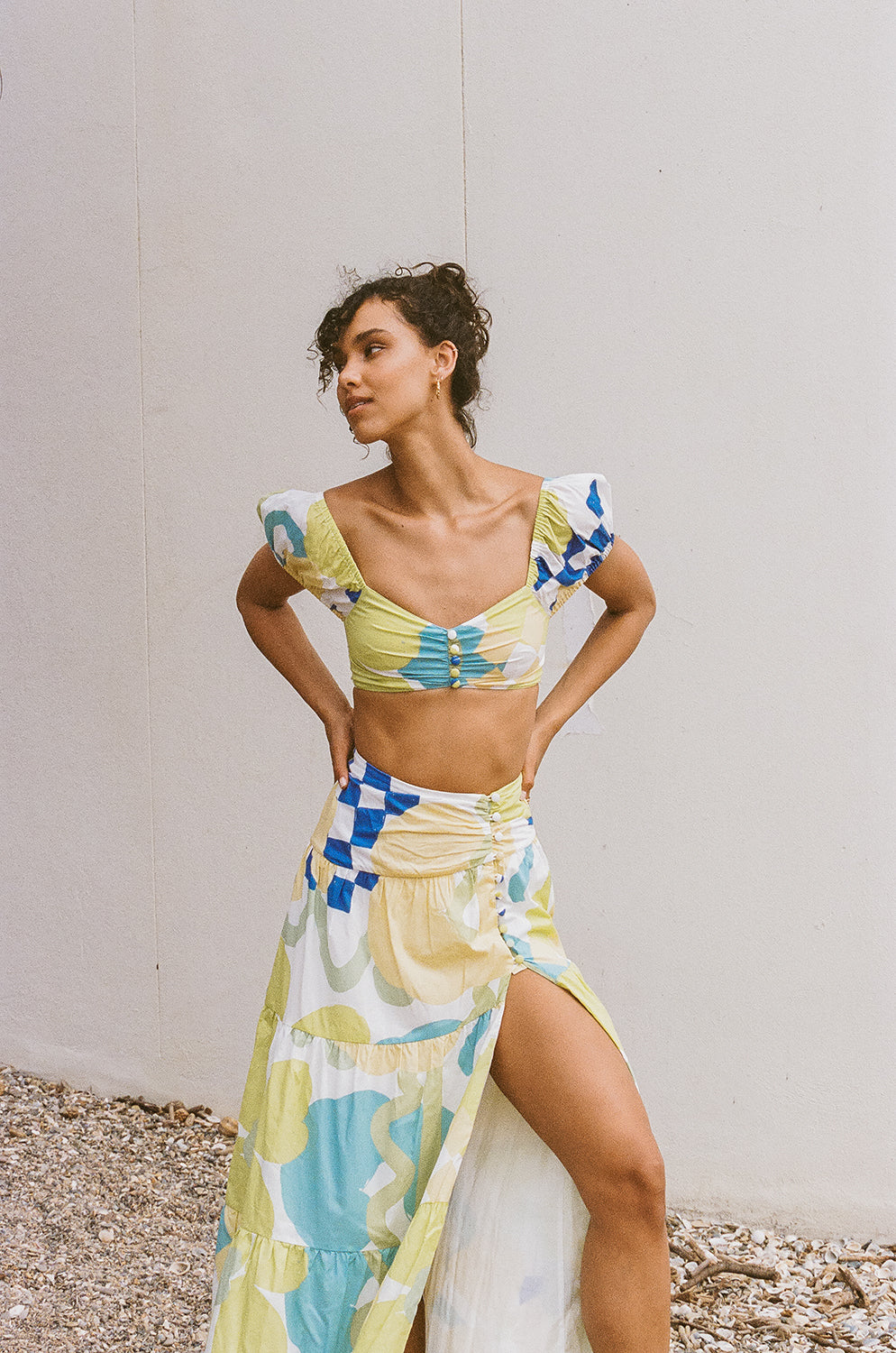 Eye - catching Checker Floral Aliza Cropped Bindi Cotton Voile Top