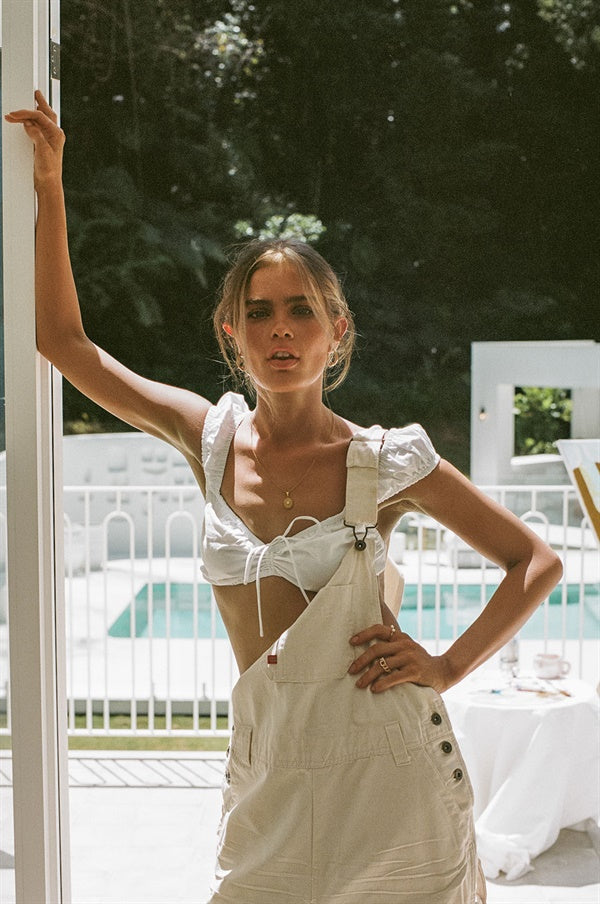 Exquisite White Avelina Cotton Voile Top with Puff Sleeves