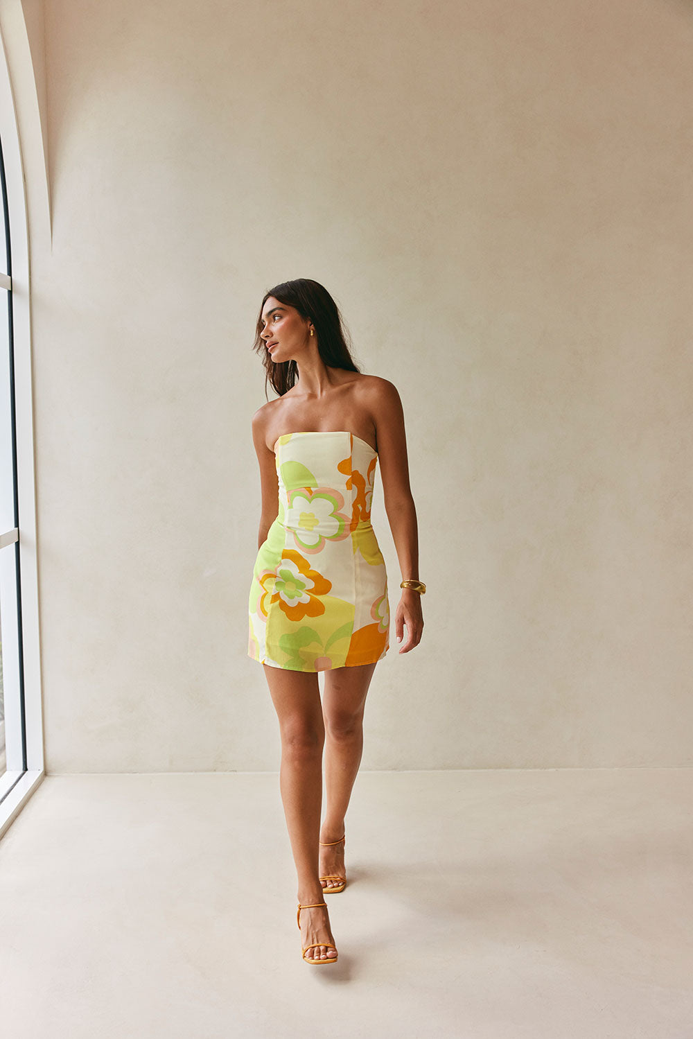 Exclusive Retro Bloom Viscose Crepe Strapless Mini Lavina Party Dress