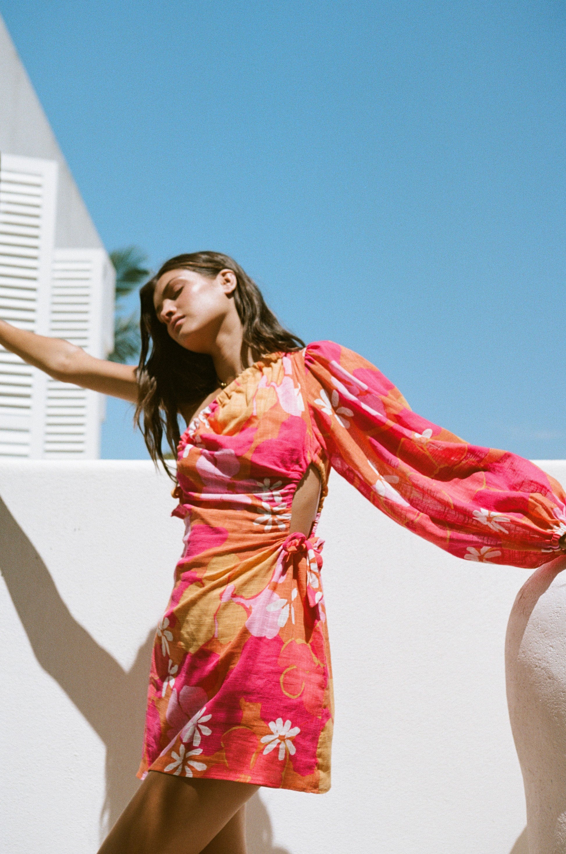 Eila Lightweight Cotton Cutout Dress with Exclusive Sunset Print