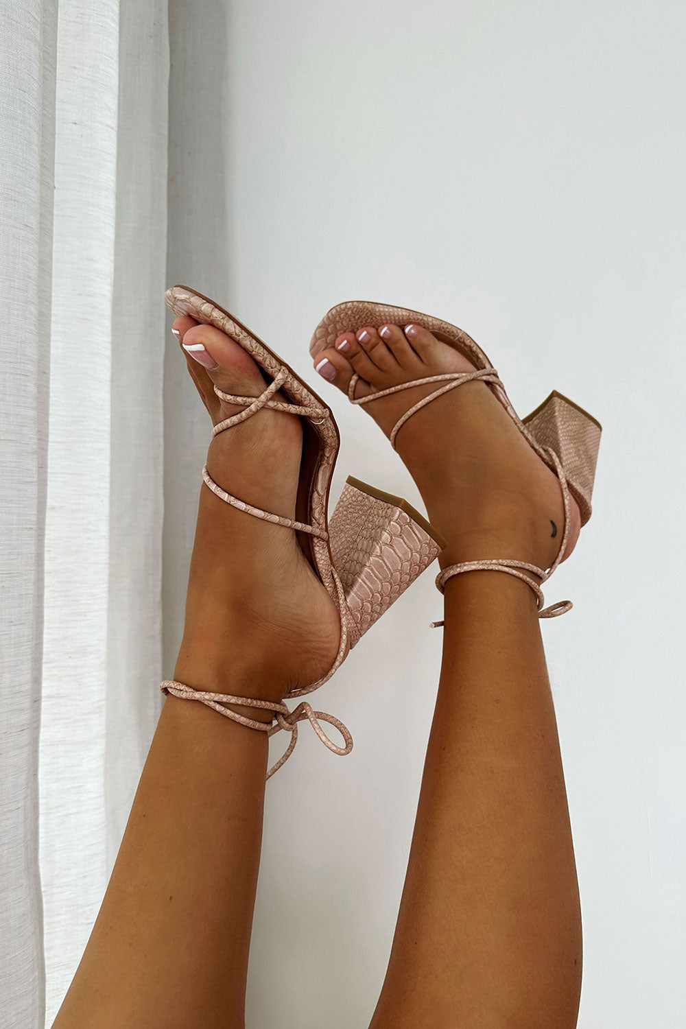 Sabo's Exclusive Stone-Hued Vegan Croc Skin Lalita Block Heels