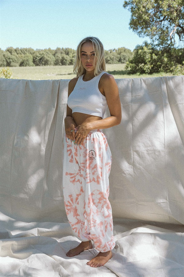Exclusive Blush Tie Dye 1960 High Waisted Cotton Sweatpants by Sabo x Em Davies