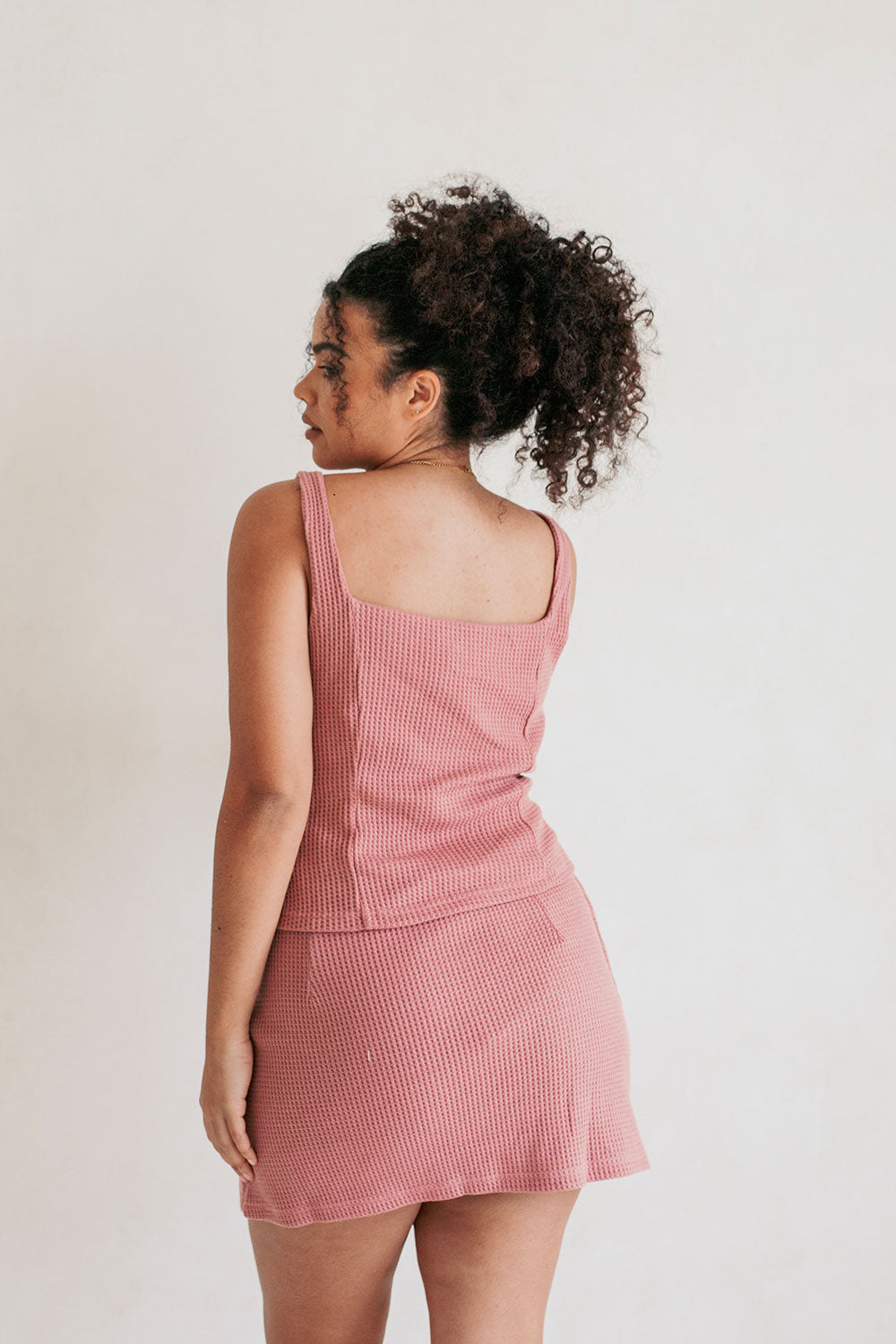 Musky Pink Cotton Blend Waffle Emilee Top for Fashionable Wear