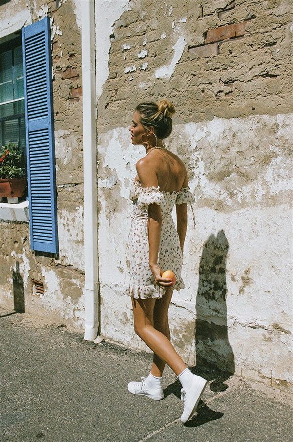 Exclusively Designed Costa Mesa Women's Floral Print Cream Dress