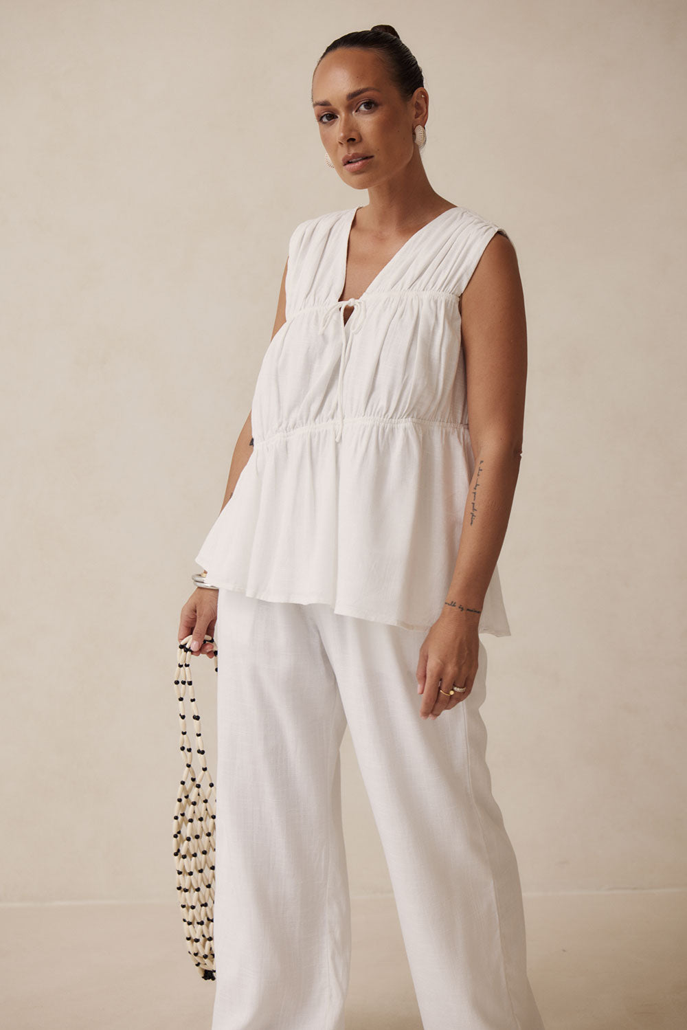 Stunning White Structured Linen Blend Brisa Top by Sabo