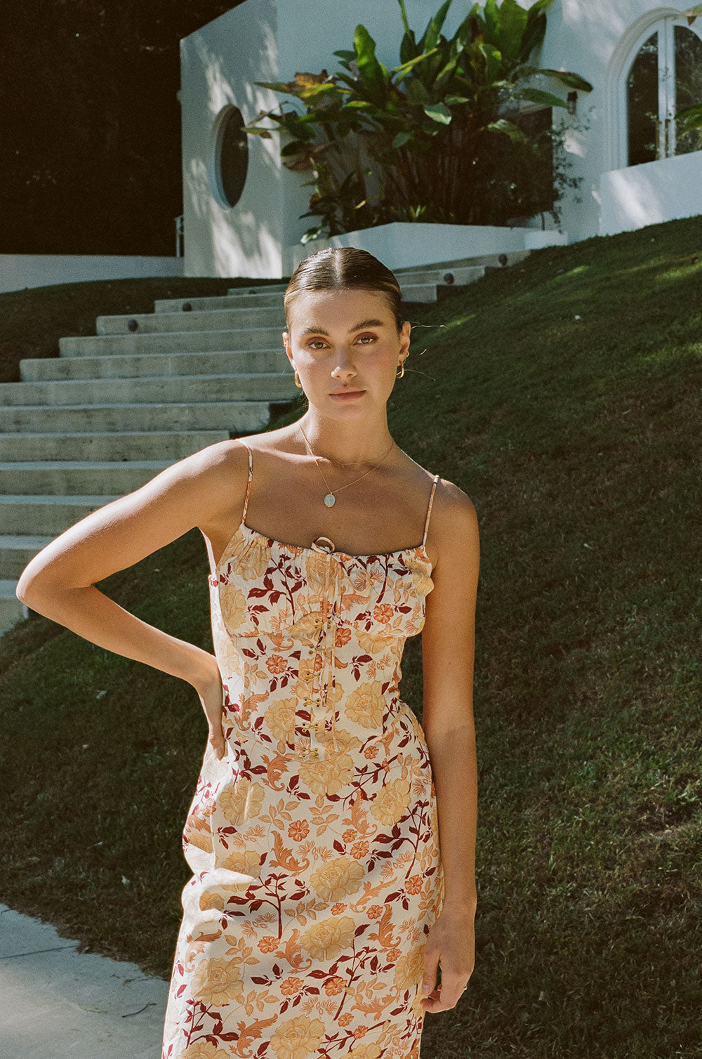 Exclusive Vintage Floral Haze High - Quality Crepe Haven Midi Dress