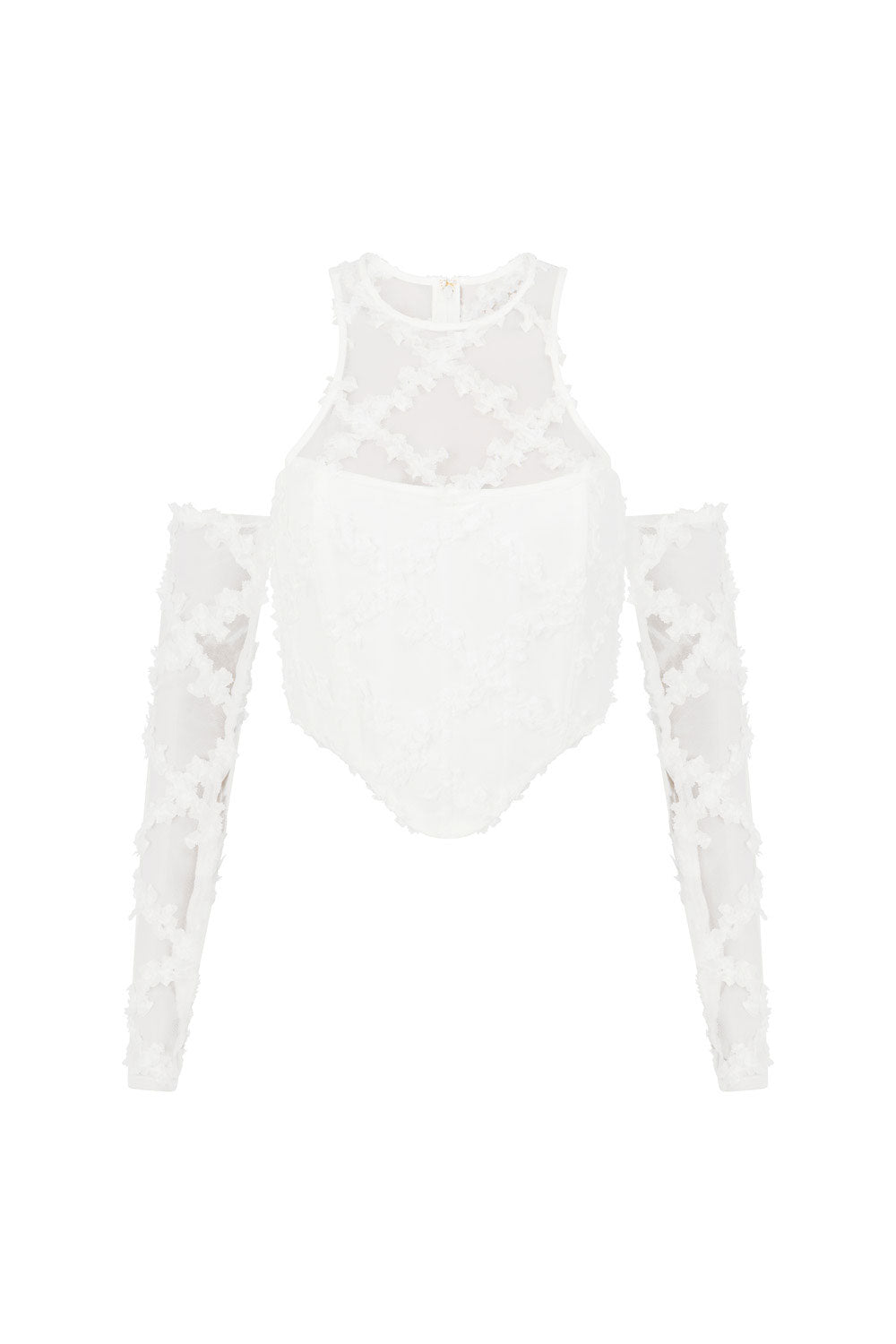 Exquisite White Kaluha Ruffled Mesh Top for Special Occasions