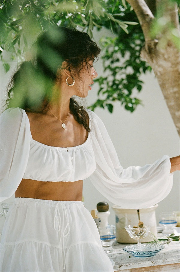 Exclusively Designed Off-White Sheer Floaty Dylan Top