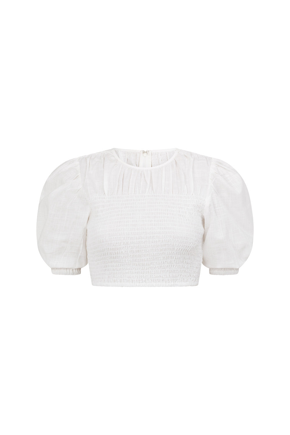 Sabo's Exclusive White Cotton Slub Cropped Shirred Jayde Top