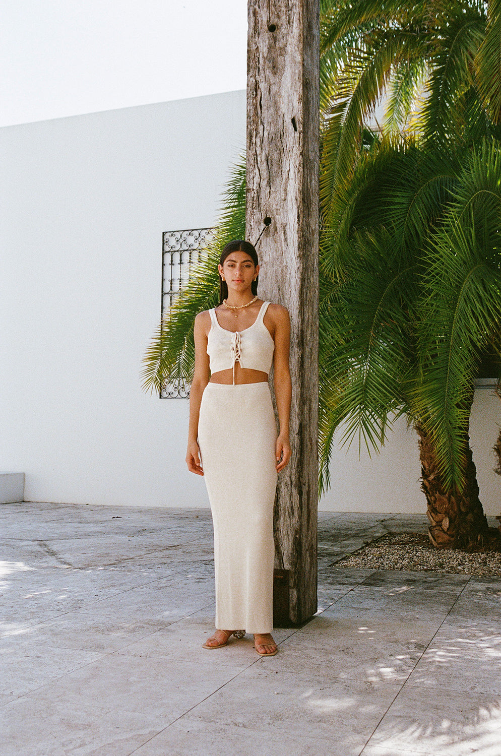 Cream Ribbed Knit Leander Skirt by Sabo