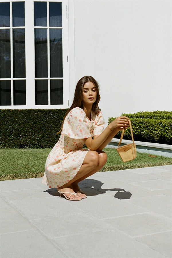 Exquisite Sunset Print Bobbi Shirred Cotton Dress for Special Events