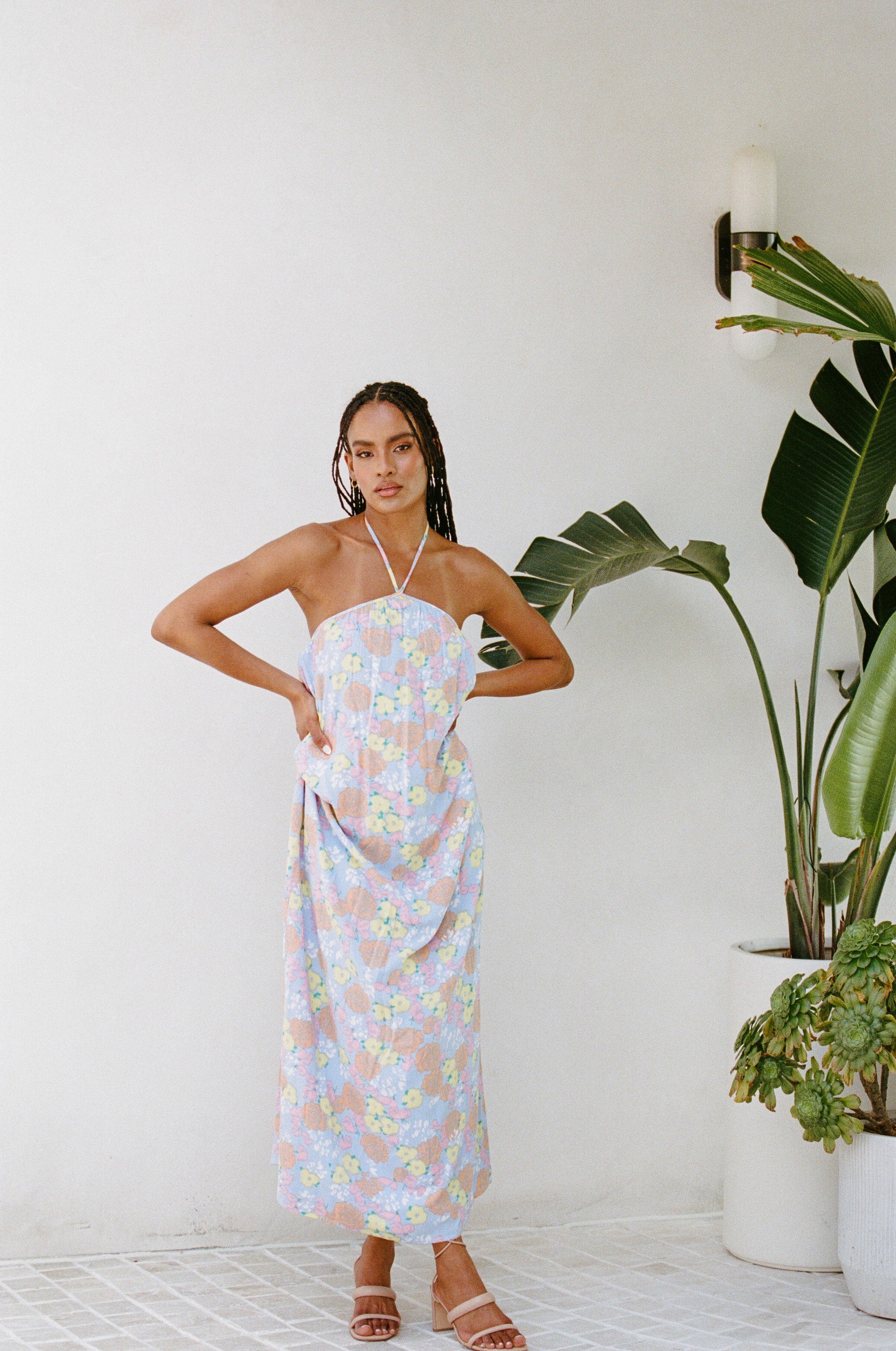 Exquisite Paragon Halter Neck Viscose Maxi Dress with Bryony Fiesta Print
