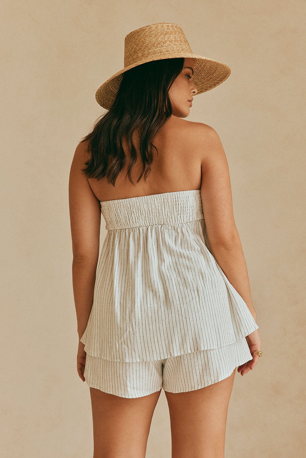 Stylish Black Pin - Striped Rayon Linen Blend Maeve Playsuit