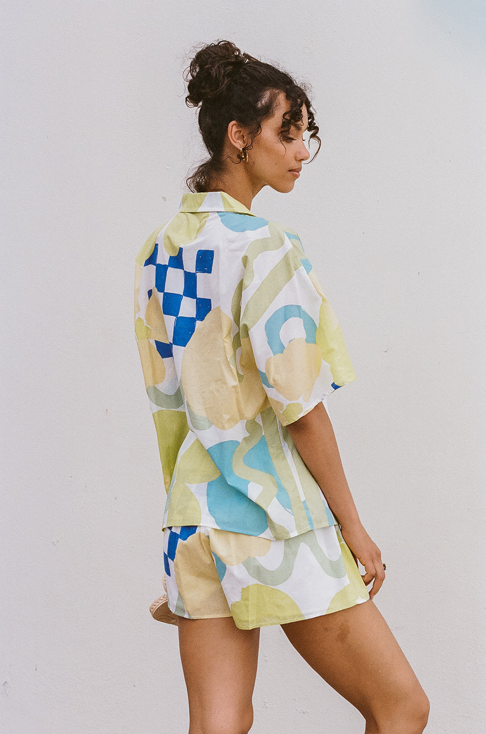 Exclusive Checker Floral Aliza Print Relaxed Natural Cotton Voile Seona Top