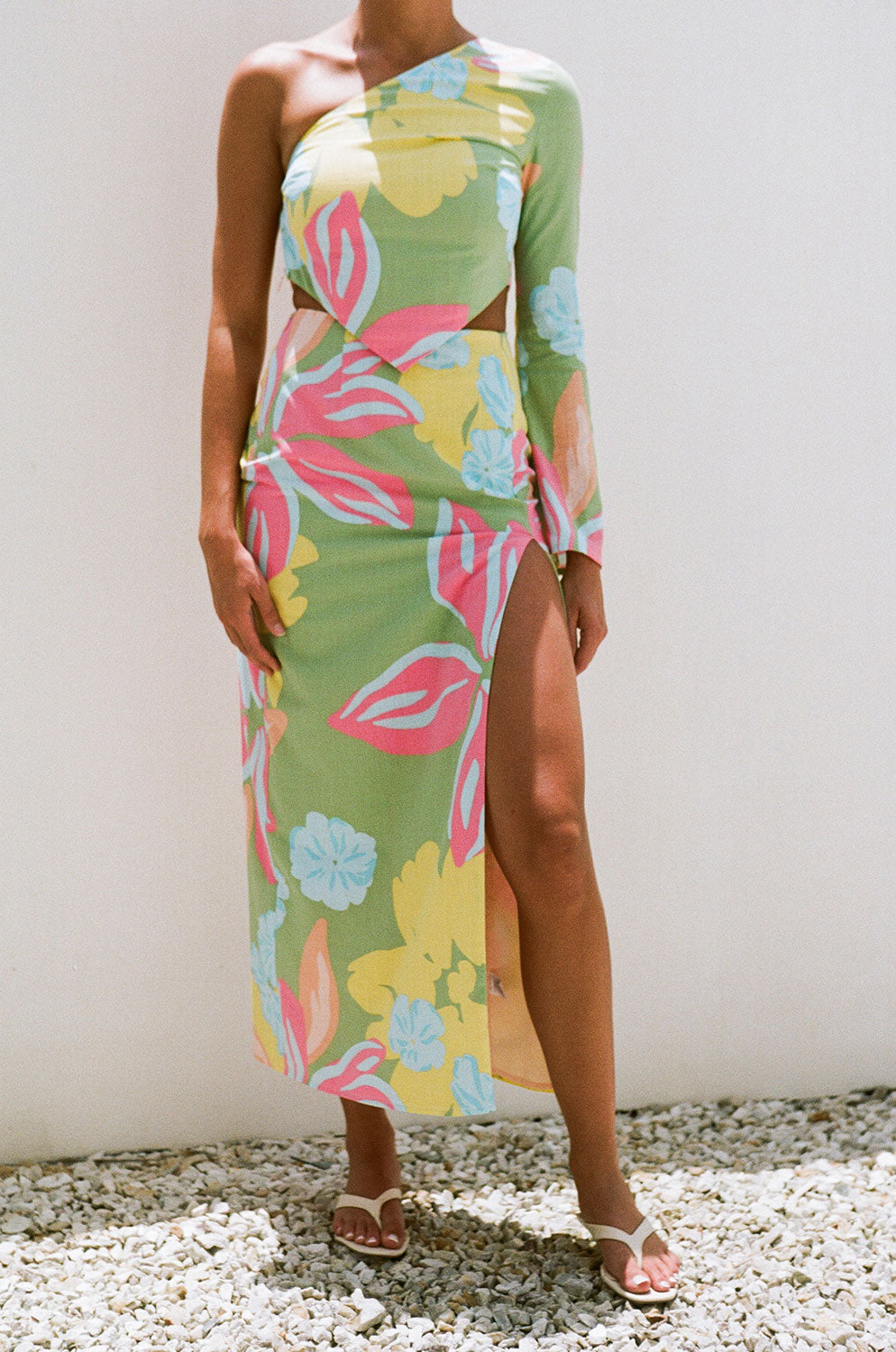 Exclusive Calypso Scarf Print High - Waisted Cotton Slub Kelcie Midi Skirt