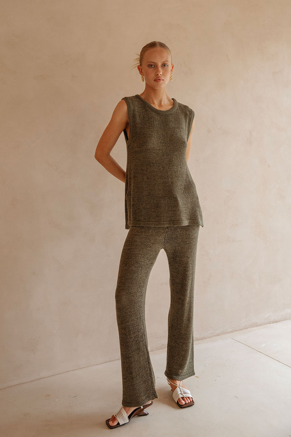 Olive Green Slinky Knit Louka Top - A Sabo Exclusive