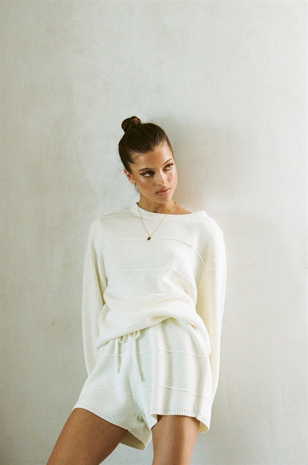 Stylish Cream-Colored Soft Knit High-Waisted Shorts
