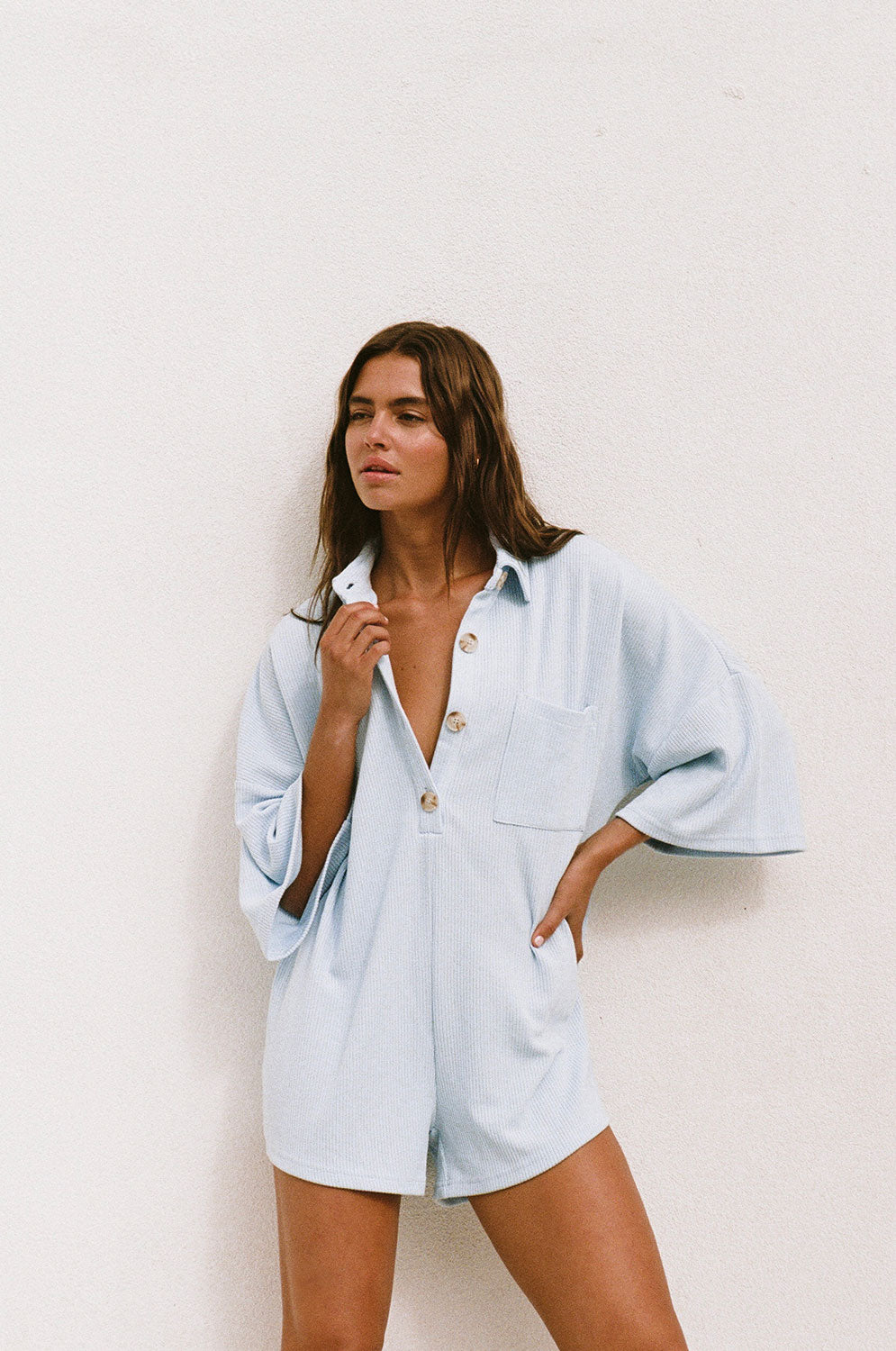 Sabo's Exclusive Sky Blue Milena Soft Ribbed Casual Playsuit