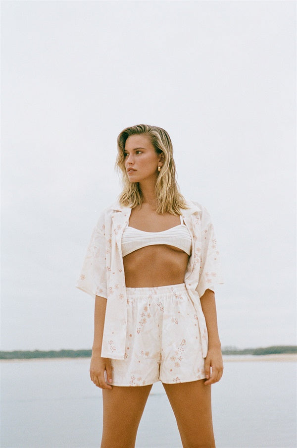 Sabo-Exclusive Jayma Natural Linen Cotton Blend High-Waisted Shorts for Bikini Cover-Up