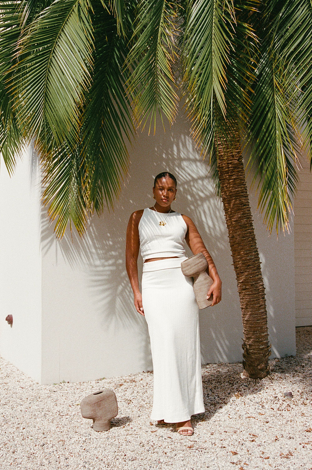 Exclusive Sabo-Designed White Ribbed Kalina Skirt for Cooler Months