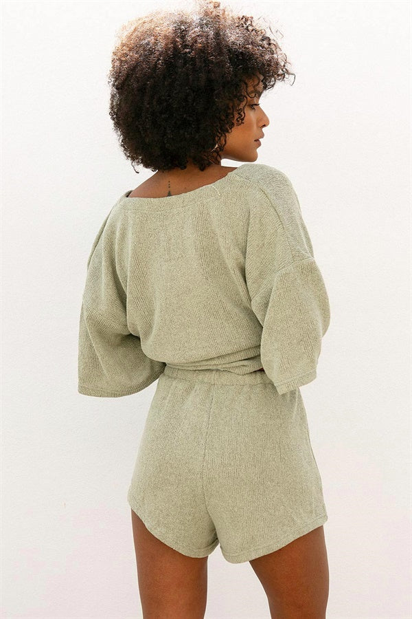 Khaki Knit High Waisted Men's or Women's Wyatt Shorts for Everyday Wear