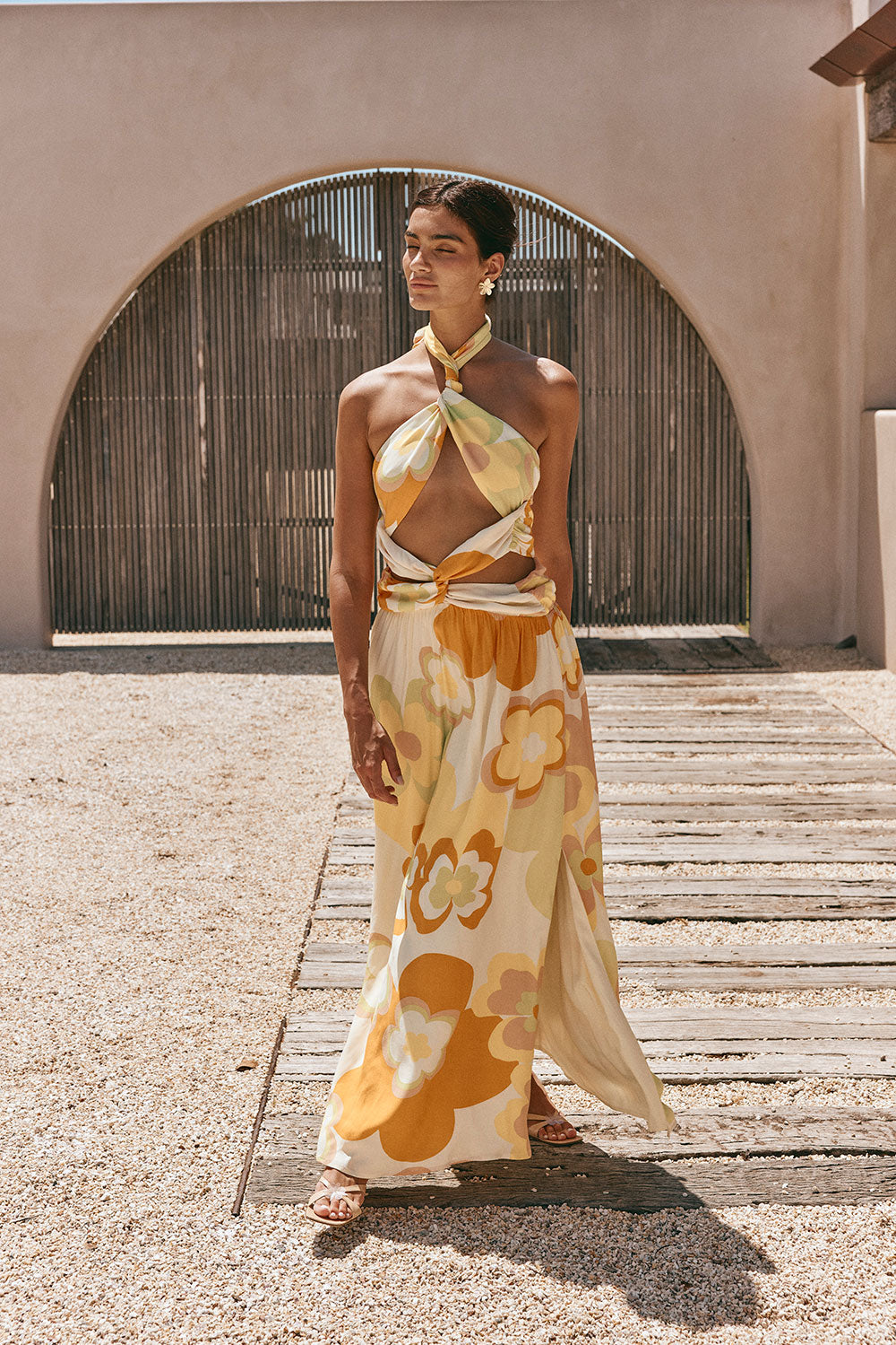 Sabo's Exclusive Retro Bloom Halter Neck Jorah Maxi Dress