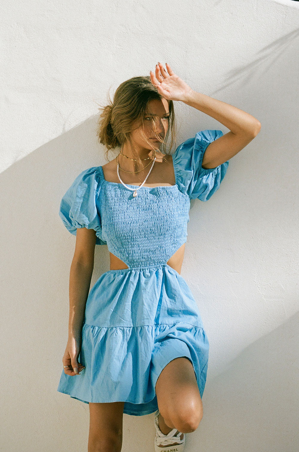 Stylish Blue Cotton Linen Blend Kailah Dress with Unique Design