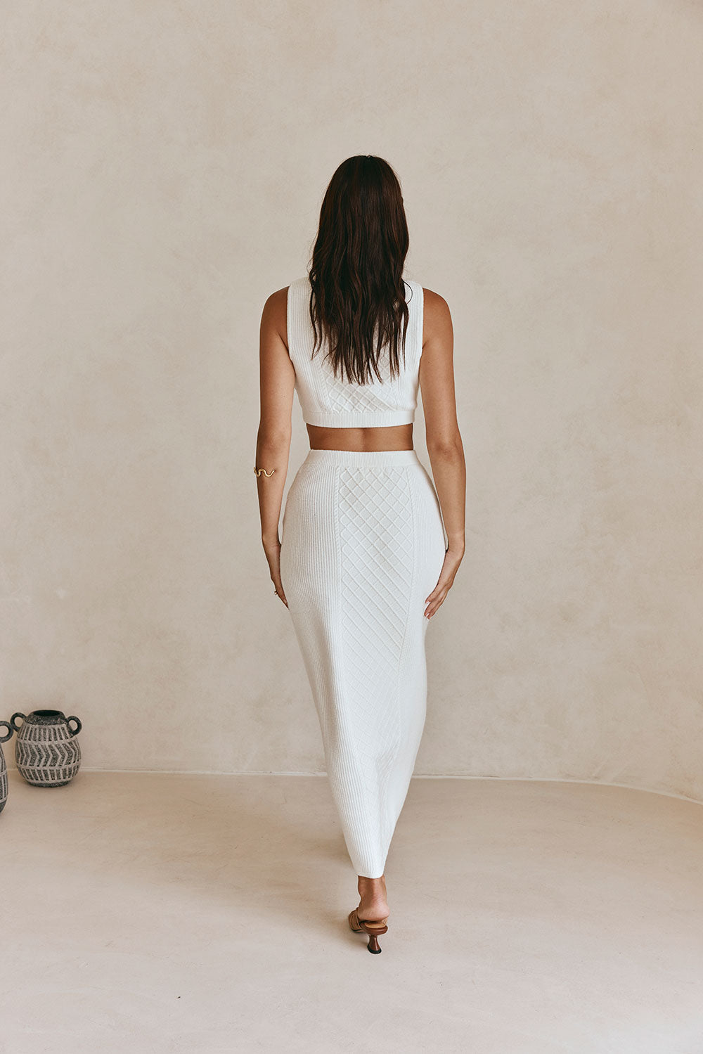 Off-White Soft Cable Knit Lotus Crop Top