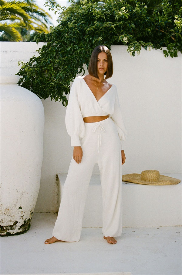 Lyion Relaxed Fit High Waisted Cotton Ribbed Knit Pants