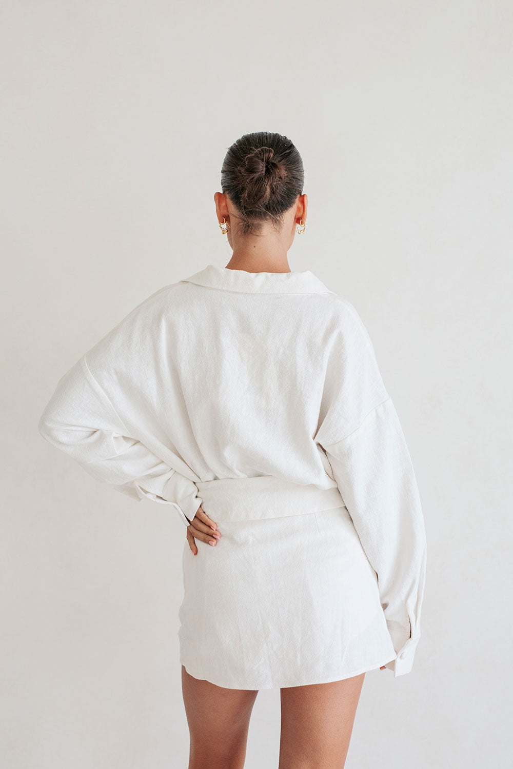 Sabo's Exclusively Designed White Mila Cotton - Ramie Blend Wrap Mini Skirt