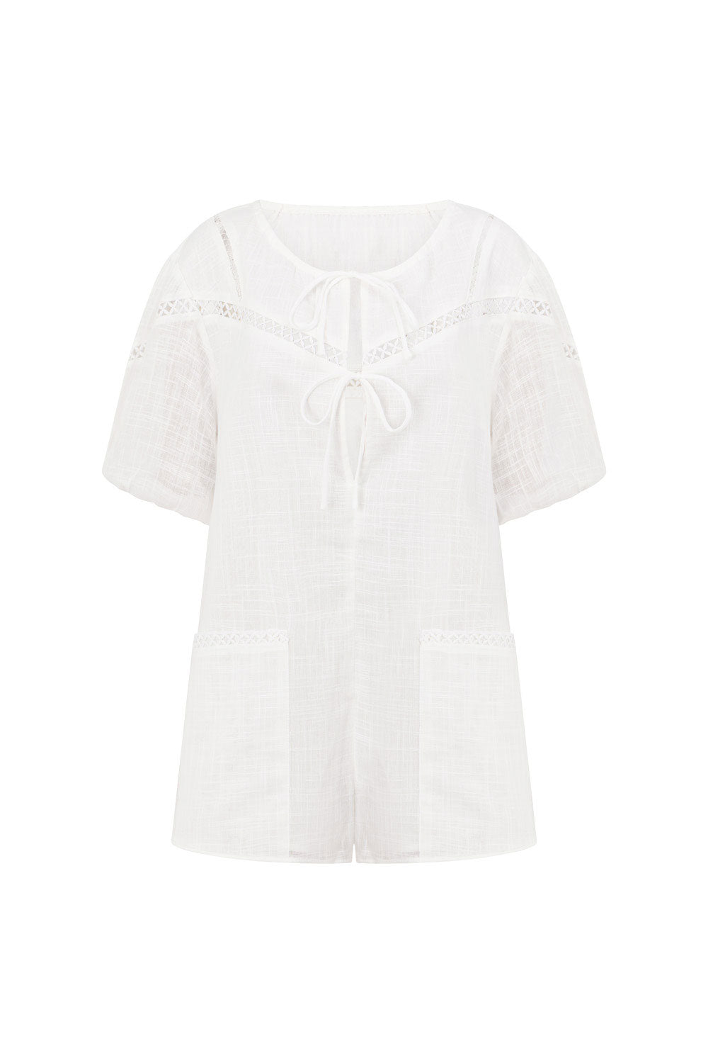 Breathable White Jela Playsuit with Unique Details for Beach to Lunch
