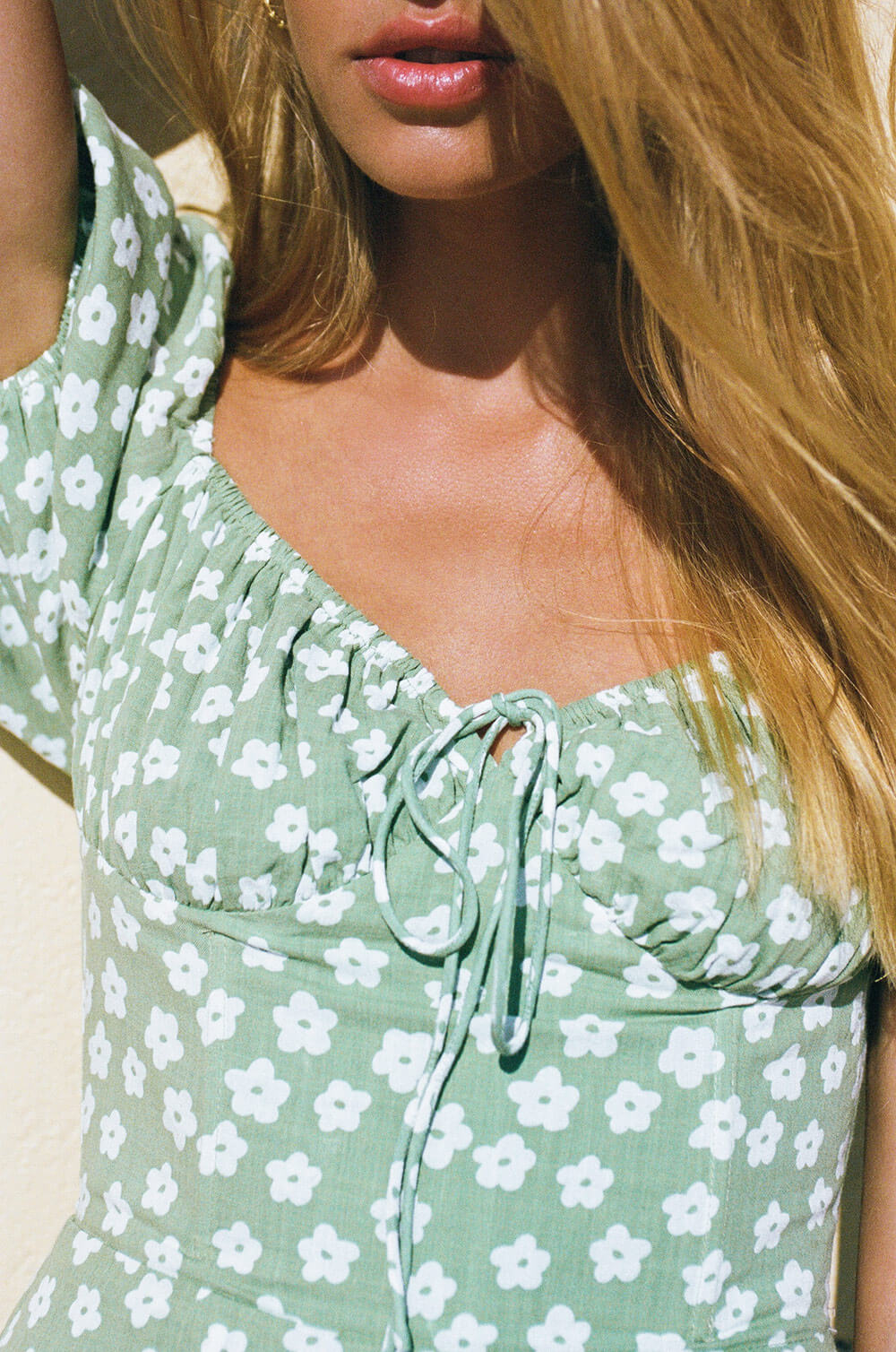 Green Floral Ariana Vacation Dress with Short Puff Sleeves