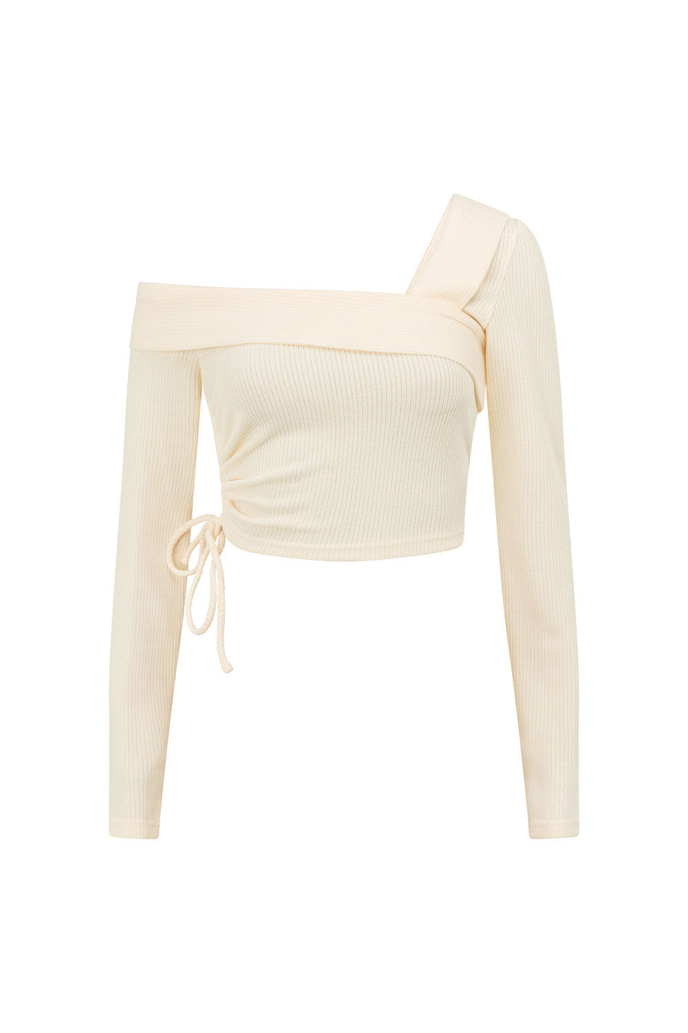 Soft Ribbed Knit Chelsie Top with Asymmetric Off - Shoulder Design