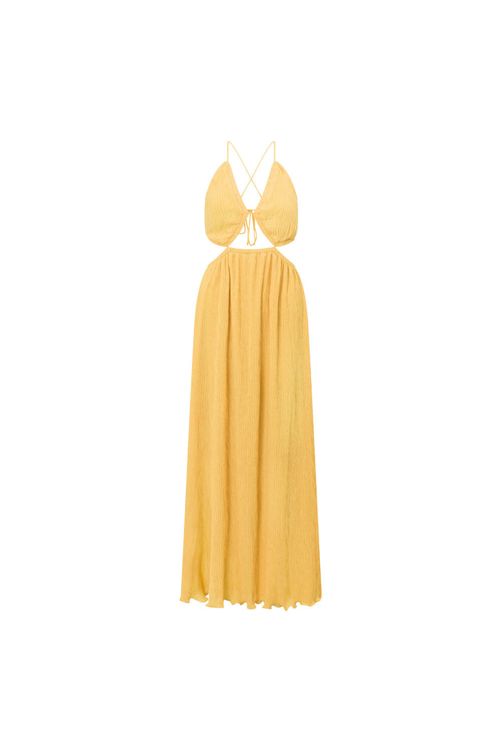 Stylish Mustard Crepe Mable Dress with Rouleau Straps and Ruffle Trim