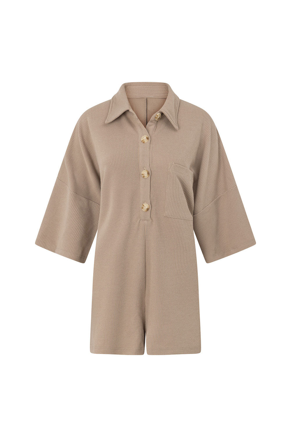 Tan Soft Ribbed Milena Playsuit for Effortless Everyday Style