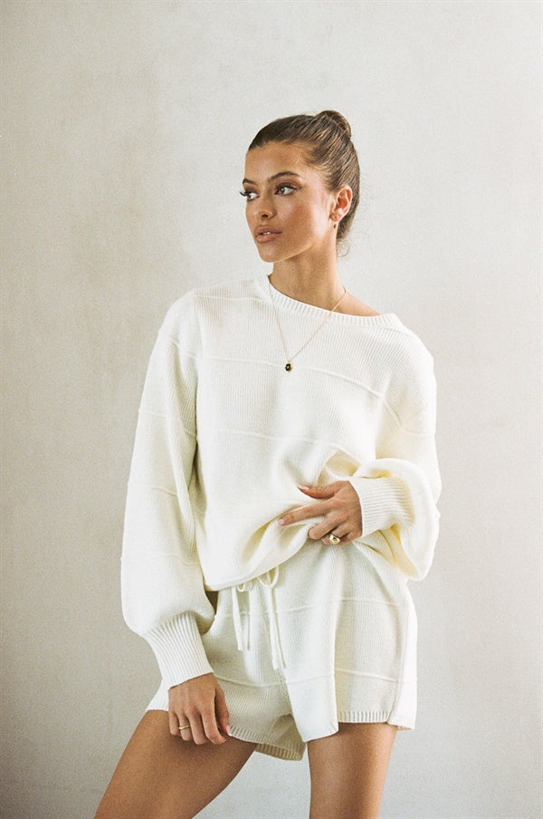 Stylish Cream-Colored Soft Knit High-Waisted Shorts