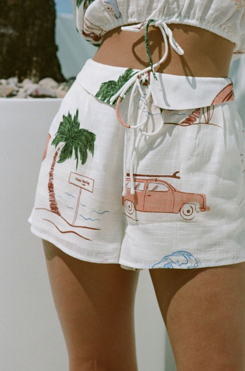 Sabo Exclusive Surf Print High-Waisted Lyra Cotton Shorts for Summer