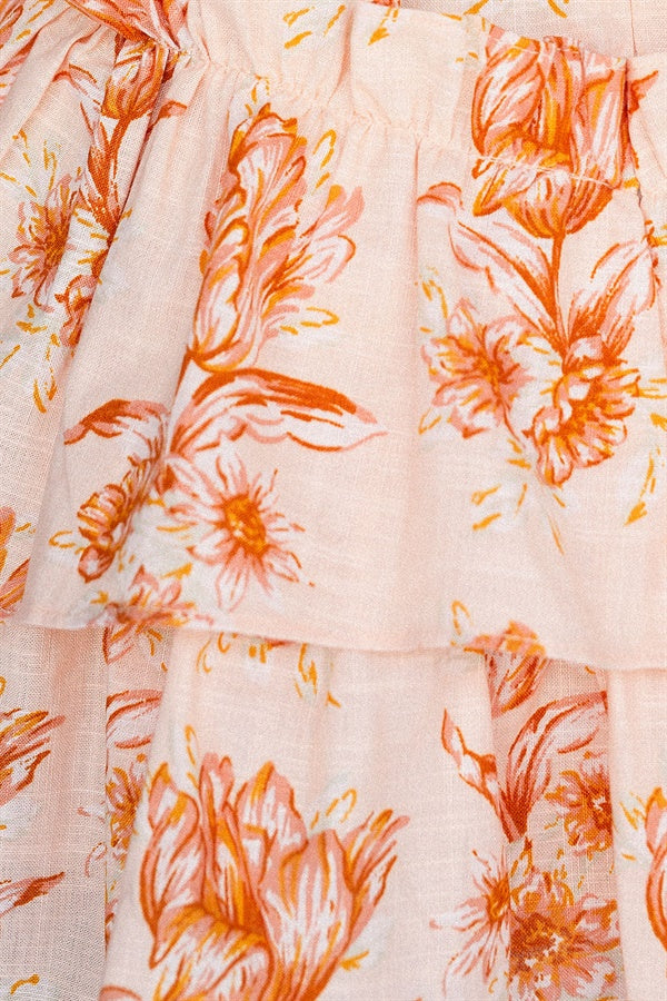 Exquisite Peach Blushing Tulip Print Selma Cami Party Dress