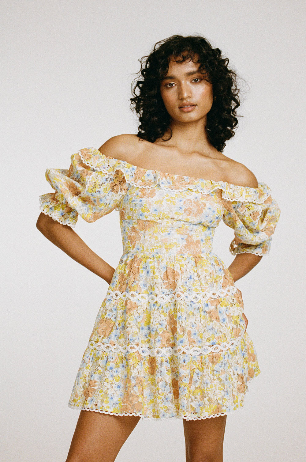 Exquisite Louvre Off - Shoulder Women's Dress with Floraison Print
