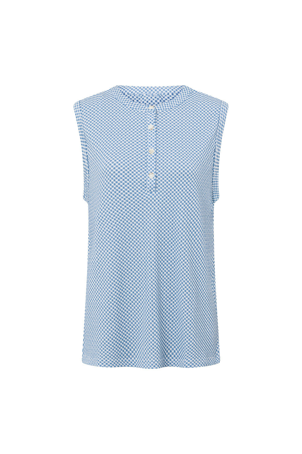 Lightweight Woven Blue and White Marah Top for a Casual or Dressy Look