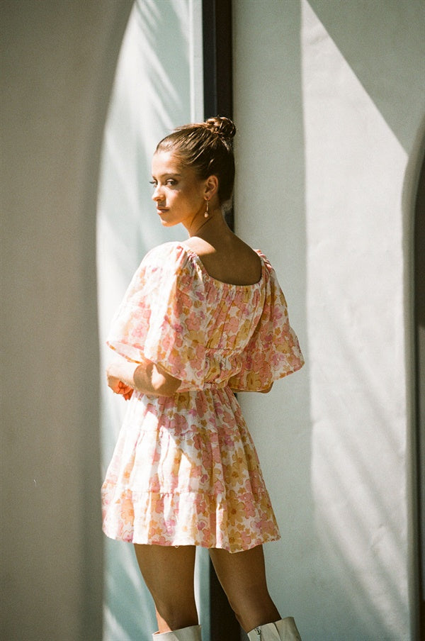 Sabo's Exclusive Retro Smudge Print Natural Cotton Cheesecloth Indie Women's Dress