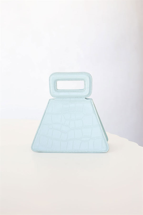 Stylish Blue Rico Vegan Croc Handle Bag with Crossbody Strap