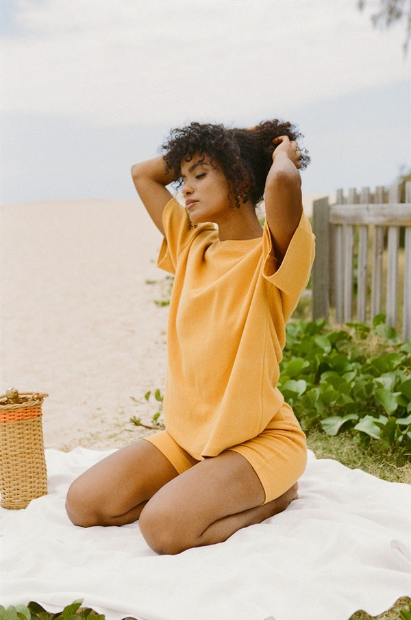 Mustard-Colored Natural Ribbed Cotton Mellow Bike Shorts for Fashionable Wear