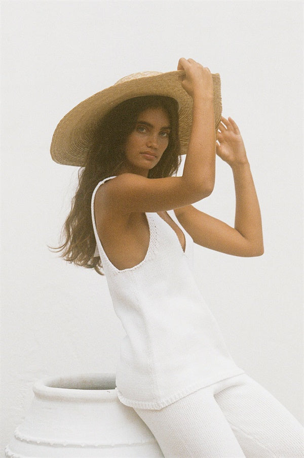 Light Cream Natural Knitted Cotton Joss Relaxed Knit Top