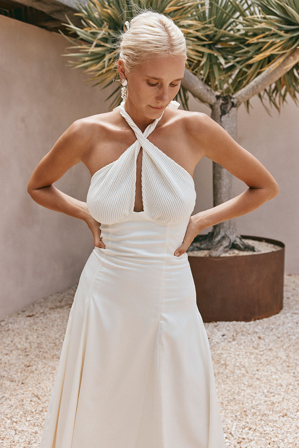Stylish Blaire Halter Tie Neck Pleated Bust Maxi Dress for Special Events