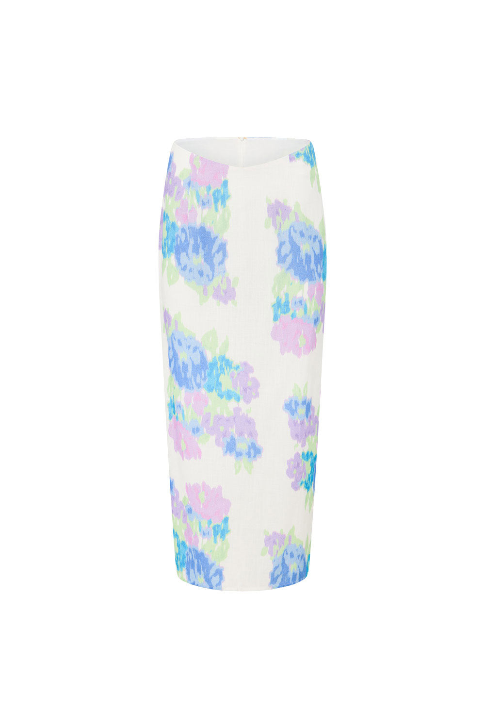 High - Quality Viscose Linen Blend Darlia Midi Skirt with Cascade Floral Print