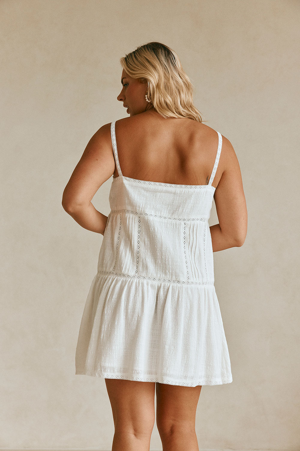 Vintage-Style White Eli Dress with Lace and Pintuck Details